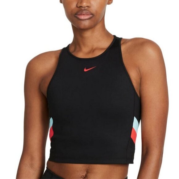 Nike Colorblock Side Striped Cropped Tank Top in Black - Picture 1 of 3